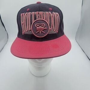 Mens New Hollywood Cap, Black And Pink, Snapback Hat Flat Bill